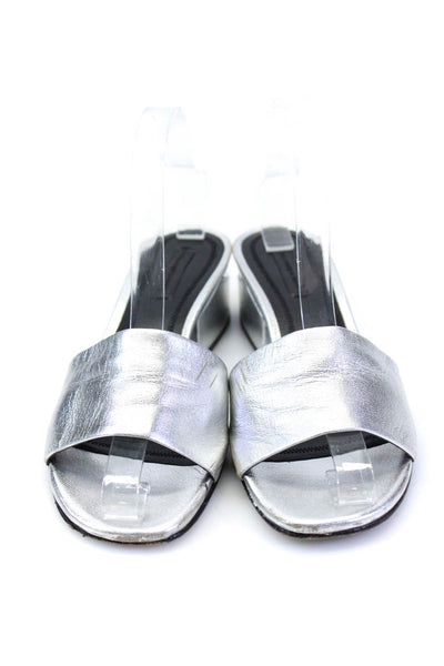 Alexander Wang Women's Open Toe Slip-On Block Heels Sandals Silver Size 7