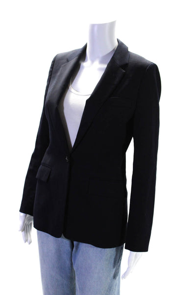 Reiss Women's Long Sleeves Lined One Button Blazer Navy Blue Size 8