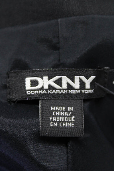 DKNY Womens Woven Linen Notched Collar Button Up Blazer Jacket Black Size 4