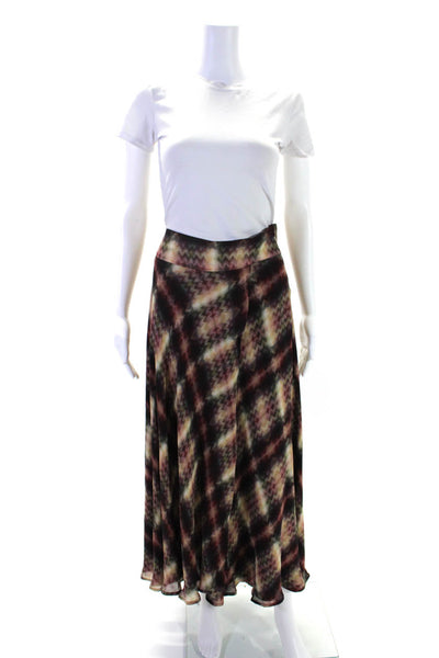 Haute Hippie Womens Silk Abstract Print High Rise A-Line Maxi Skirt Red Size 6