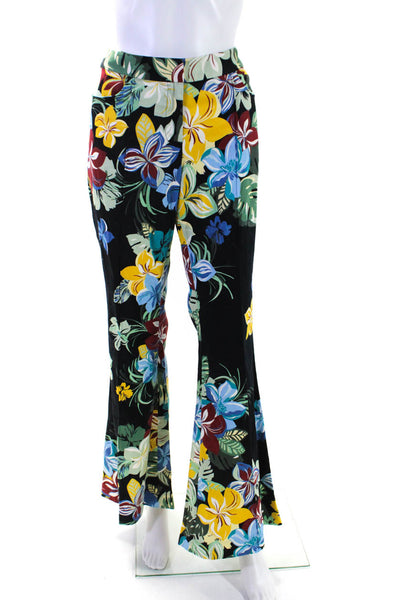 Alexis Womens Cotton Floral Printed Mid Rise Zip Up Casual Pants Black Size L