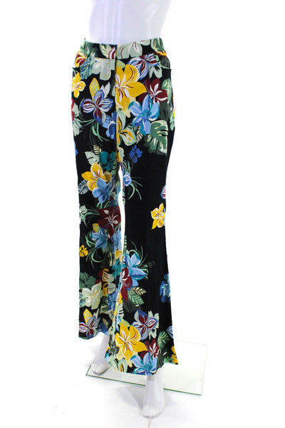 Alexis Womens Cotton Floral Printed Mid Rise Zip Up Casual Pants Black Size L