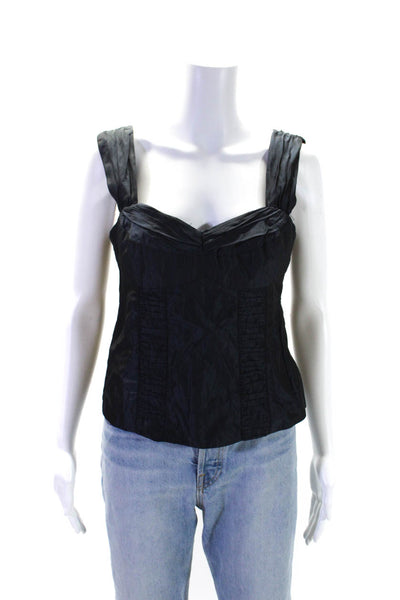 Nanette Lepore Womens Taffeta Ruched Sweetheart Neck Tank Top Blouse Navy Size 6