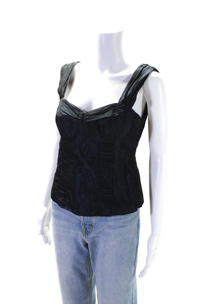 Nanette Lepore Womens Taffeta Ruched Sweetheart Neck Tank Top Blouse Navy Size 6