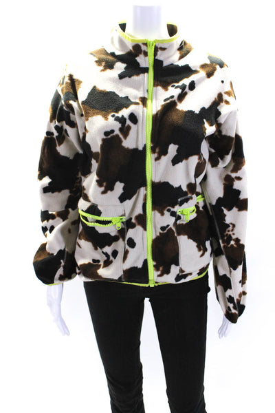 Terez Womens Cow Print Full Zip Long Sleeve Fleece Jacket Multicolor Size S