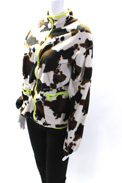Terez Womens Cow Print Full Zip Long Sleeve Fleece Jacket Multicolor Size S