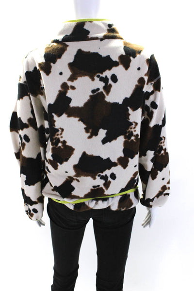 Terez Womens Cow Print Full Zip Long Sleeve Fleece Jacket Multicolor Size S