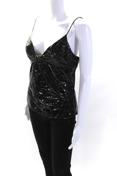 Amanda Uprichard Womens Patent Leather V Neck Spaghetti Strap Top Black Size L