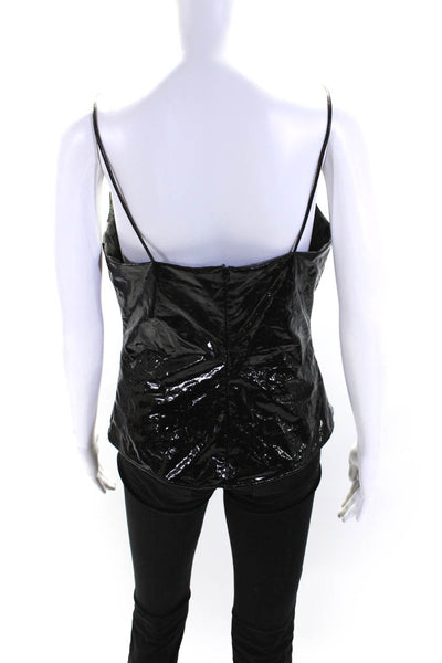 Amanda Uprichard Womens Patent Leather V Neck Spaghetti Strap Top Black Size L