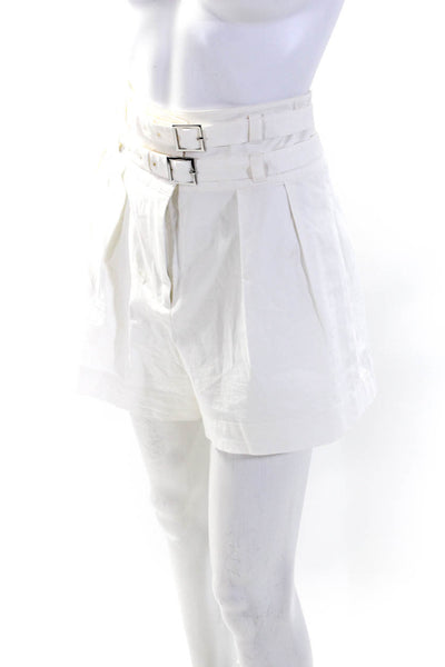 Intermix Womens Cotton High Waist Double Buckle Pleated Shorts White Size 10