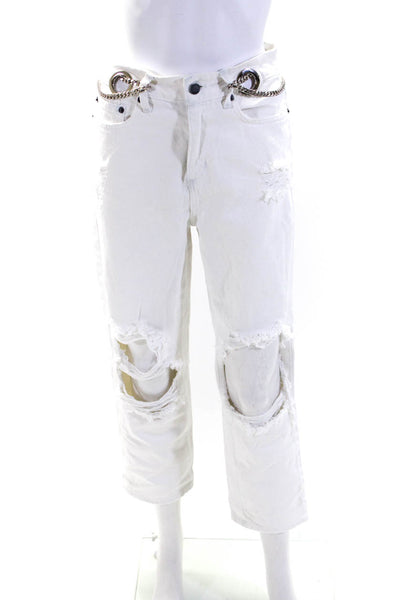 Carmar Womens Cotton Distressed Chain Detail Straight Leg  Jeans White Size 25