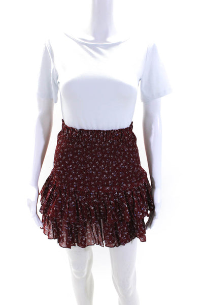 Etoile Isabel Marant Womens Cotton Floral Smocked Ruffled Skirt Red Size EUR36