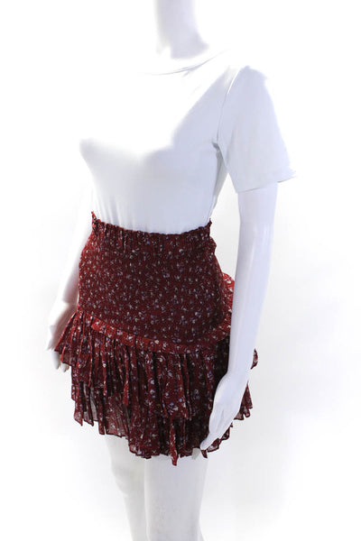 Etoile Isabel Marant Womens Cotton Floral Smocked Ruffled Skirt Red Size EUR36