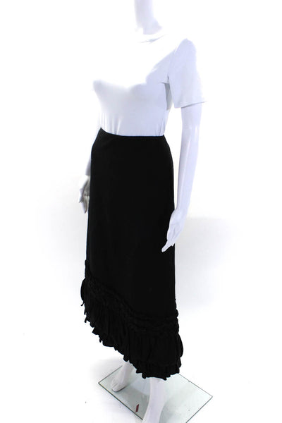 DKNY Womens Wool Zipped Patchwork Hem Ruffled Straight Leg Skirt Black Size 4