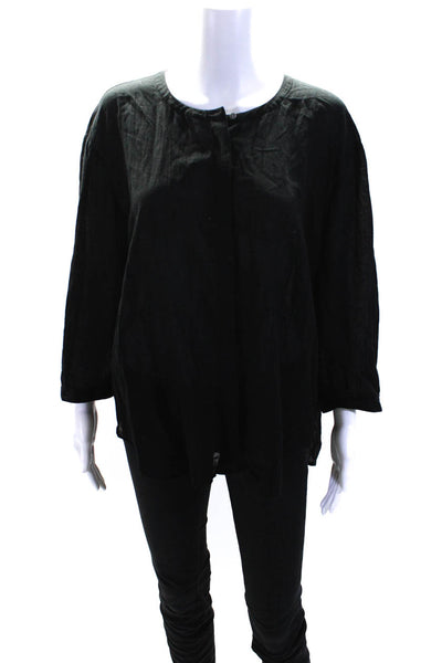 Jenni Kayne Womens Cotton Long Sleeve Split Hem Button Down Shirt Black Size 2XL