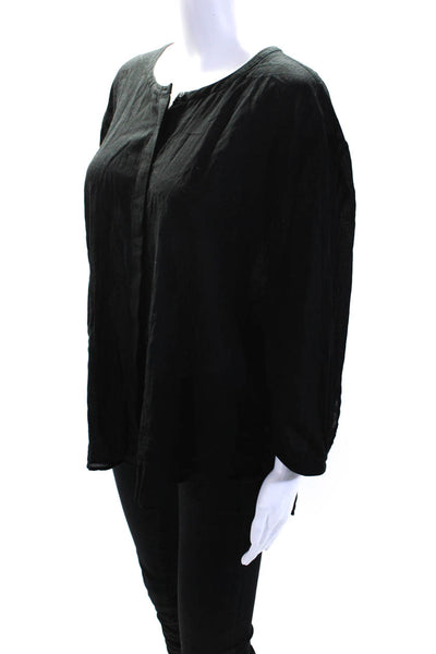 Jenni Kayne Womens Cotton Long Sleeve Split Hem Button Down Shirt Black Size 2XL