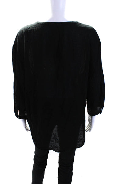 Jenni Kayne Womens Cotton Long Sleeve Split Hem Button Down Shirt Black Size 2XL