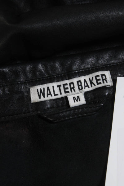 Walter Baker Womens Leather Collared Button Up Blouse Top Black Size M