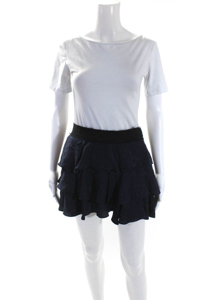 Derek Lam 10 Crosby Womens Silk Floral Print Tiered Mini Skirt Navy Blue Size 2