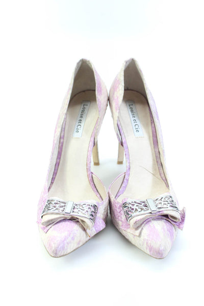 Louise et Cie Womens Stiletto Snake Embossed Bow Pumps Pink White Size 9.5M