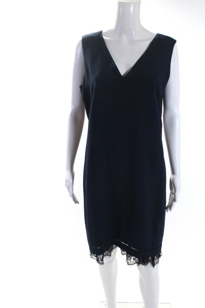 Karl Lagerfeld Womens Lace Trim V-Neck Sleeveless Zip Up Dress Navy Size 12