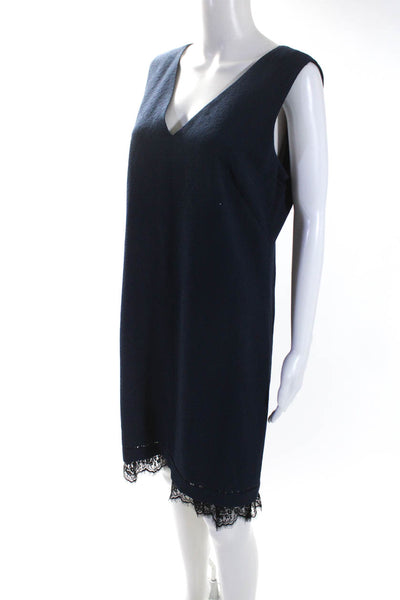 Karl Lagerfeld Womens Lace Trim V-Neck Sleeveless Zip Up Dress Navy Size 12