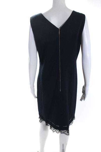 Karl Lagerfeld Womens Lace Trim V-Neck Sleeveless Zip Up Dress Navy Size 12