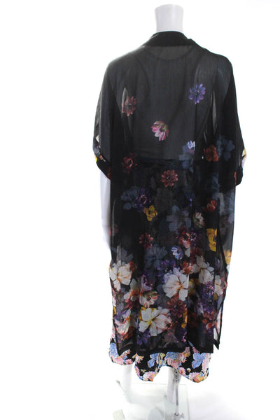 Rachel Zoe Womens Sheer Floral Kimono A Line Skirt Black One Size Large Lot 2