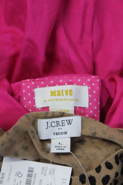 Maeve Anthropologie J Crew Womens Button Up Shirt Sweater Pink Brown Large Lot 2