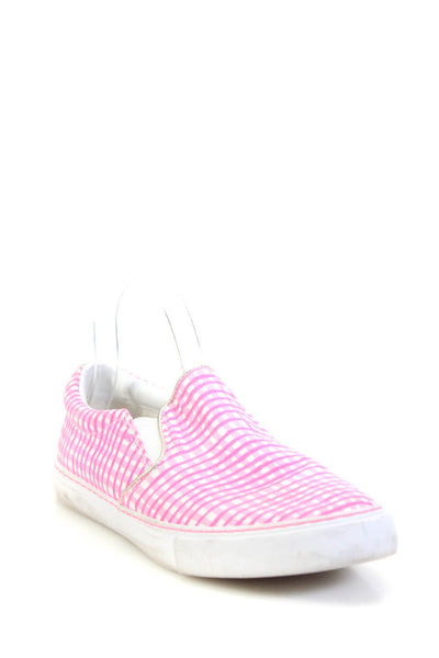 Lilly Pulitzer Womens Slip On Plaid Low Top Sneakers Pink White Canvas Size 10