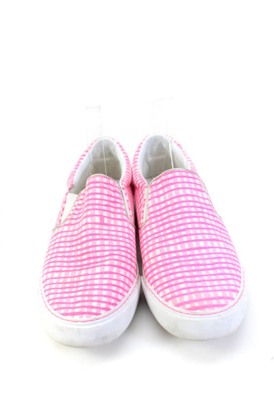 Lilly Pulitzer Womens Slip On Plaid Low Top Sneakers Pink White Canvas Size 10