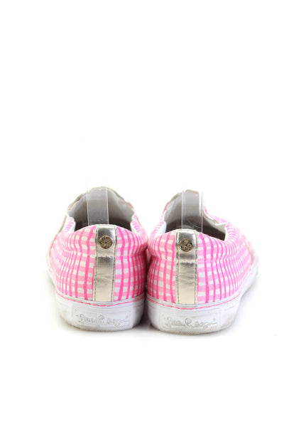 Lilly Pulitzer Womens Slip On Plaid Low Top Sneakers Pink White Canvas Size 10