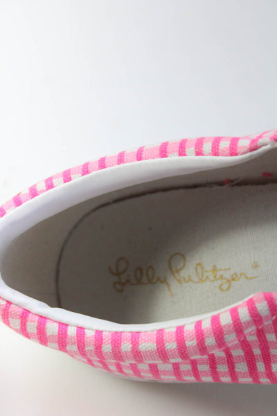 Lilly Pulitzer Womens Slip On Plaid Low Top Sneakers Pink White Canvas Size 10