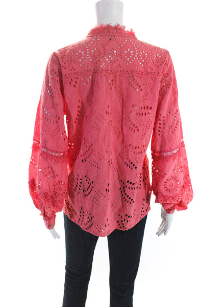 Kobi Halperin Womens Cotton Cut Out Long Sleeve Pullover Blouse Top Pink Size S