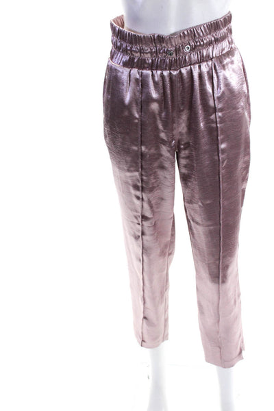 Cinq A Sept Womens Metallic Stretch Waist High-Rise Tapered Pants Pink Size XS