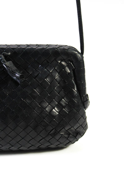 Bottega Veneta Womens Black Intercciato Leather Kiss Lock Crossbody Bag Handbag