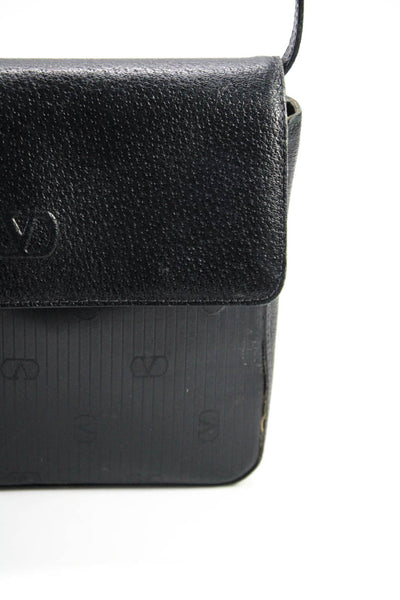 Valentino Garavani Womens Black Textured Flap Mini Crossbody Bag Handbag