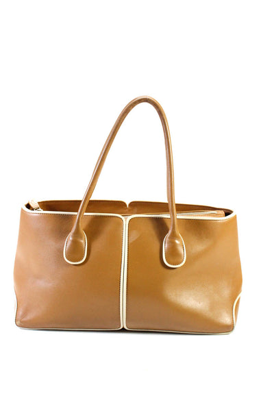 Tods Womens Light Brown Leather Zip Shoulder Bag Handbag