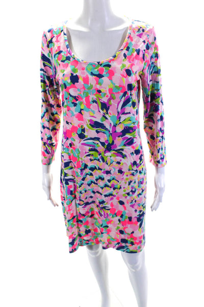 Lilly Pulitzer Womens 3/4 Sleeve Scoop Neck Abstract Dress Pink Multi Medium