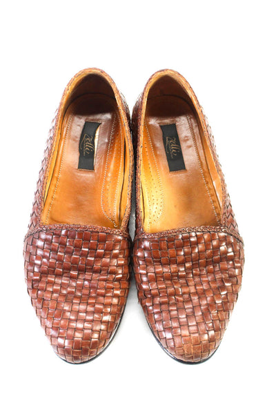 Zelli Mens Leather Woven Textured Round Toe Slip-On Shoes Brown Size 13