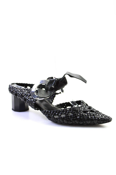 Proenza Schouler Womens Block Heel Ankle Strap Woven Leather Pumps Black Size 37