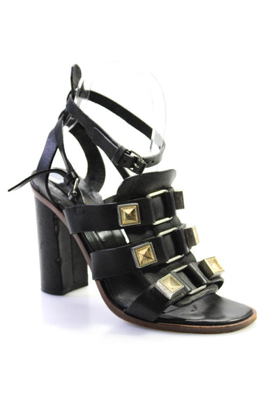 Proenza Schouler Womens Block Heel Strappy Studded Sandals Black Leather Size 37