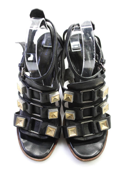 Proenza Schouler Womens Block Heel Strappy Studded Sandals Black Leather Size 37