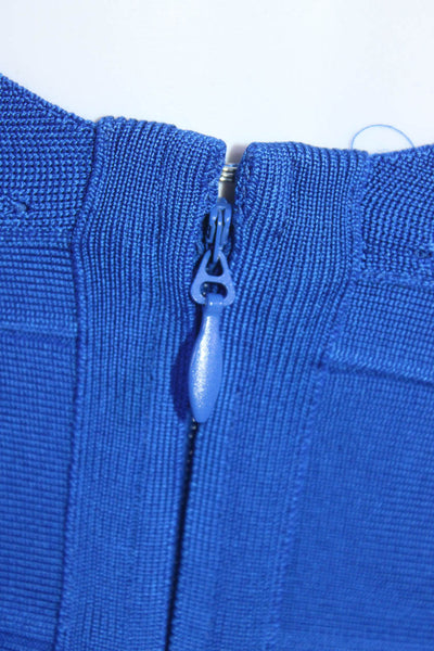 Herve Leger Womens Open Back Scalloped Halter Mini Stretch Dress Blue Size 2XS
