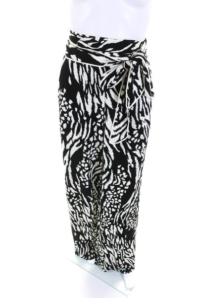 Veronica Beard Womens High Rise Tie Front Animal Print Pants Black White Size 2