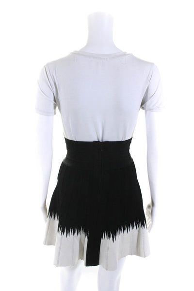 Herve Leger Womens Back Zip Knee Length Stretch Knit A Line Skirt Black White XS