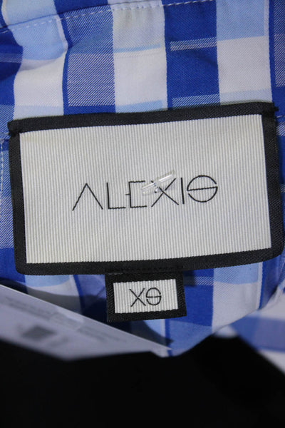 Alexis Womens Long Sleeve Check Drawstring Crop Shirt Blouse Blue White Size XS