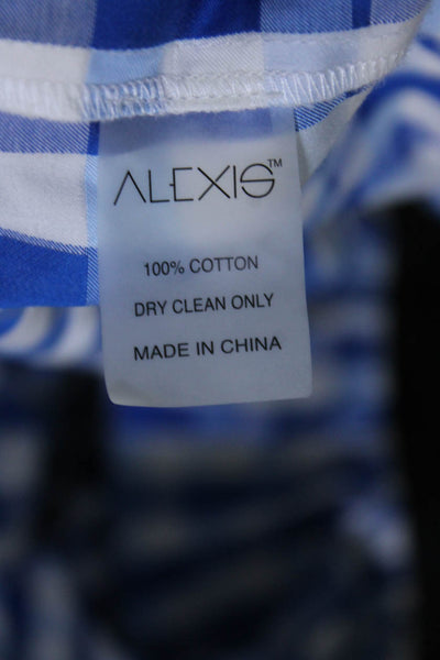 Alexis Womens Long Sleeve Check Drawstring Crop Shirt Blouse Blue White Size XS