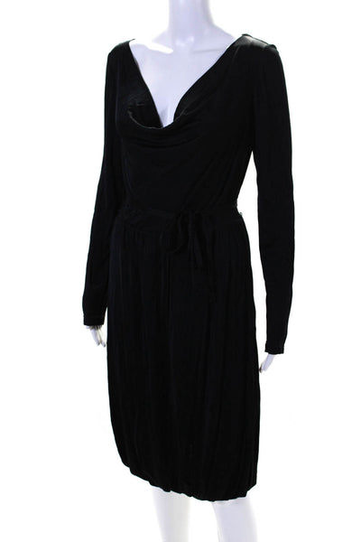 Calvin Klein Womens Long Sleeve Belted Cowl Neck Knee Length Dress Black Size 8