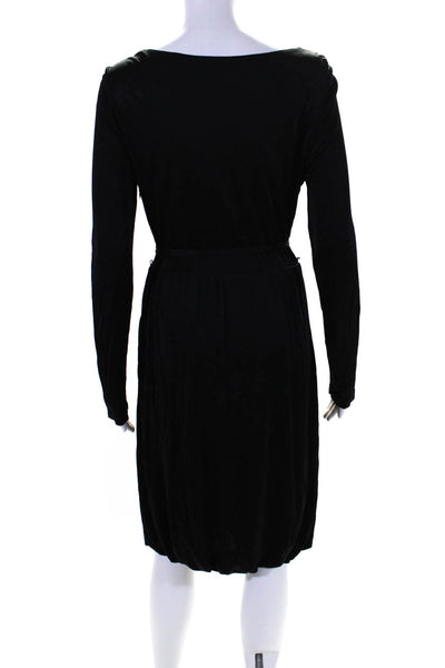 Calvin Klein Womens Long Sleeve Belted Cowl Neck Knee Length Dress Black Size 8